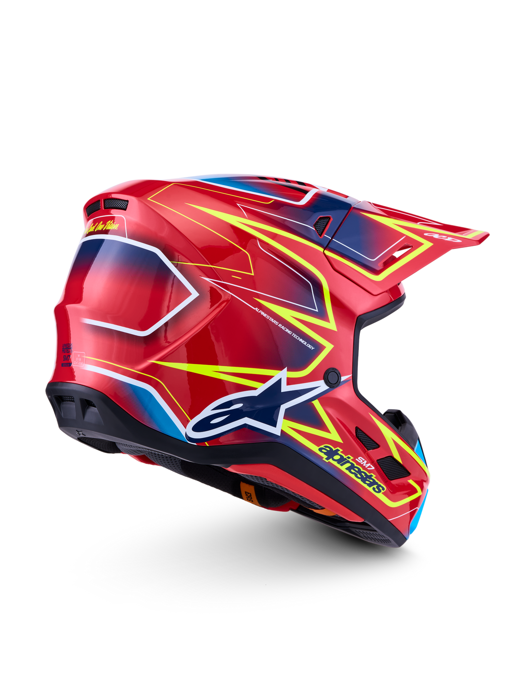 Alpinestars capacete S-M7 Cast ECE06, motocross, vermelho e amarelo fluo, acabamento brilhante, certificado ECE 22.06.