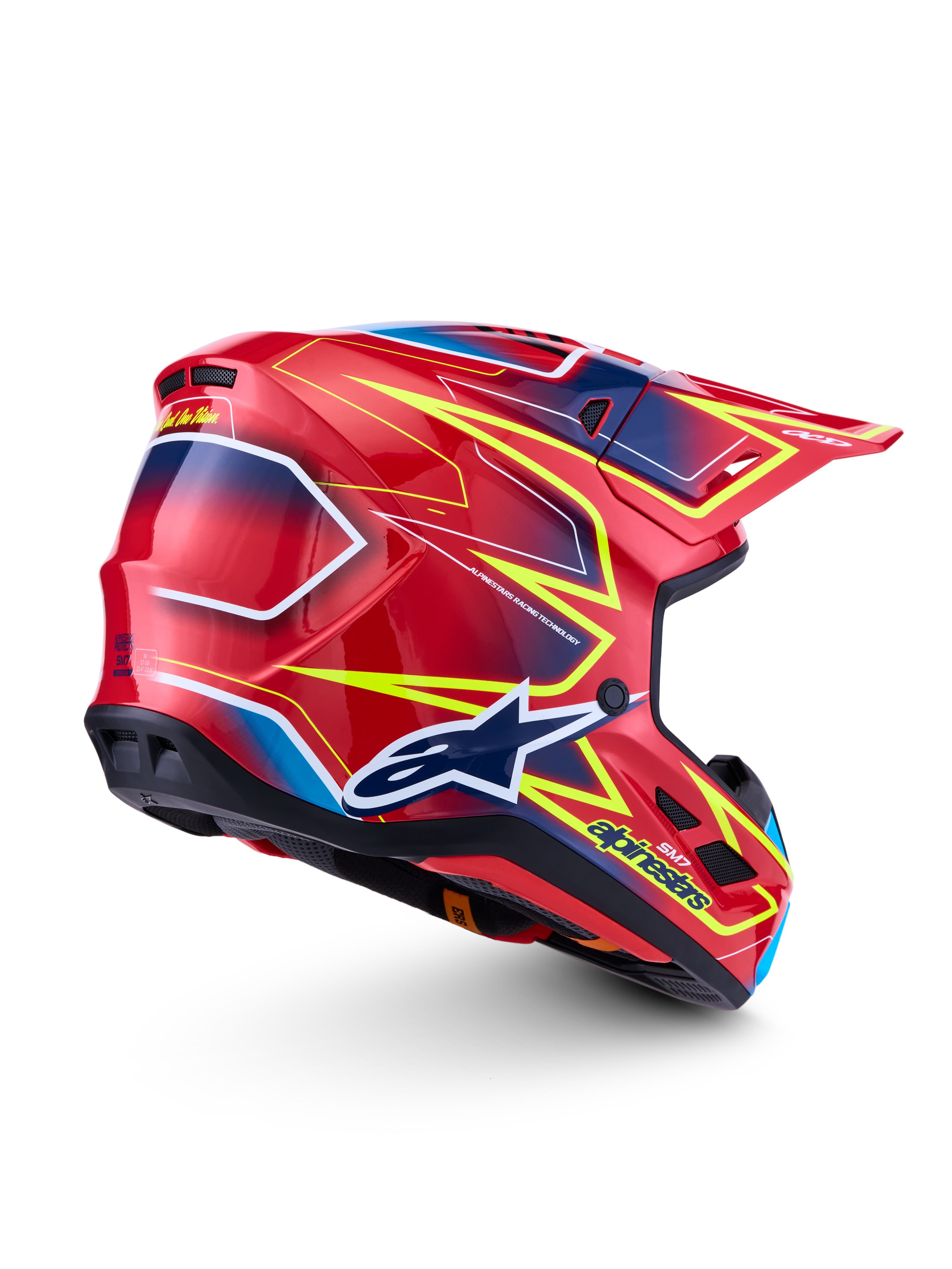 Alpinestars capacete S-M7 Cast ECE06, motocross, vermelho e amarelo fluo, acabamento brilhante, certificado ECE 22.06.