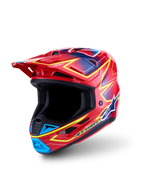 Alpinestars S-M7 Cast, capacete de motocross vermelho, amarelo fluo e azul, calota em compósito leve, certificado ECE 22.06.
