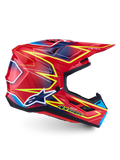 Alpinestars S-M7 Cast Helmet ECE 22.06, glossy red, yellow fluo, and blue motocross racing helmet with composite shell.