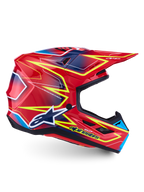 Alpinestars capacete S-M7 Cast de motocross, vermelho, amarelo fluo e azul, certificado ECE 22.06 com calota aerodinâmica.