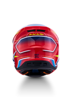 Capacete Alpinestars S-M7 Cast ECE06, vista traseira, vermelho e azul brilhante, perfil aerodinâmico para motocross.