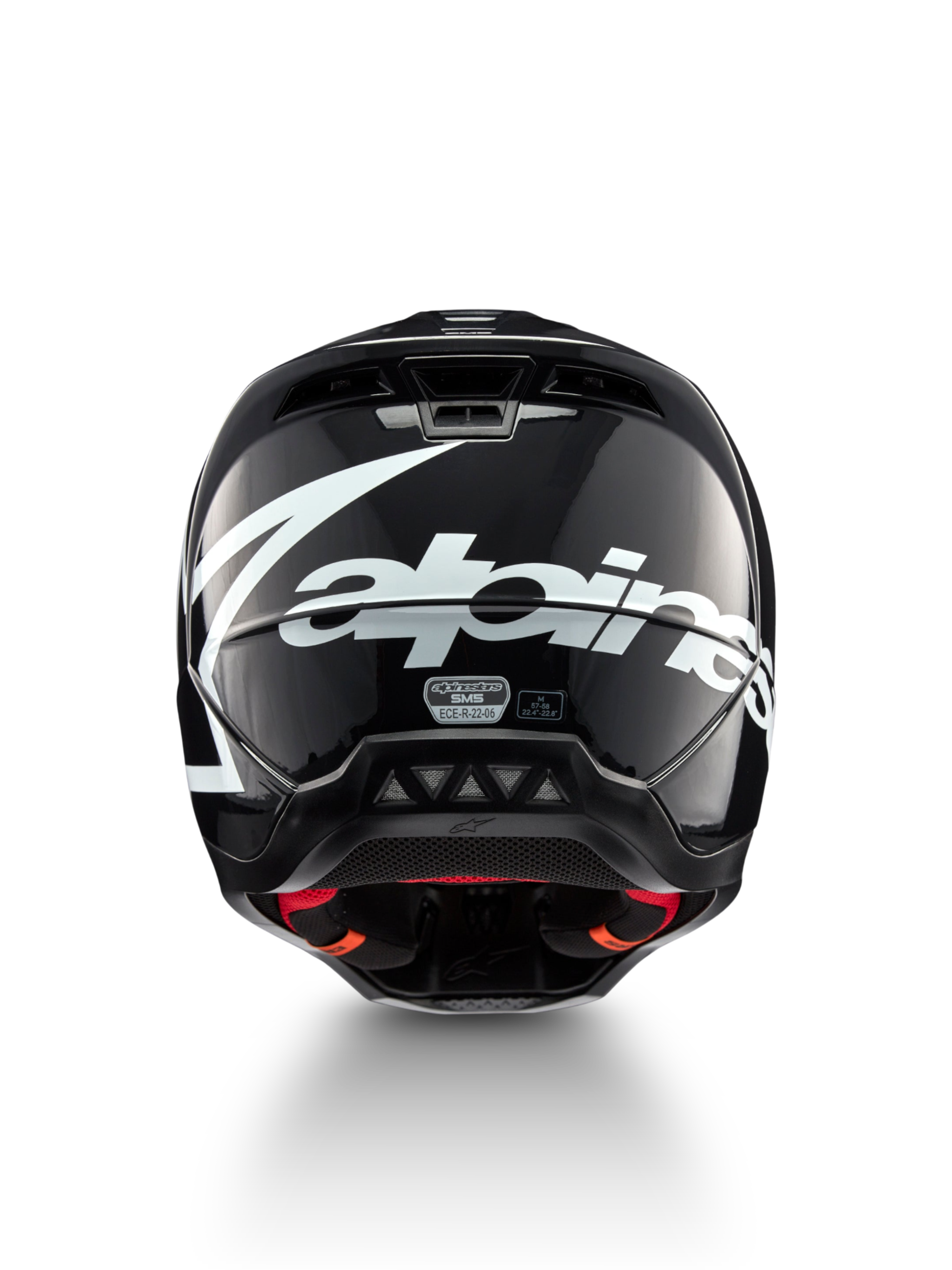 Capacete Alpinestars S-M5 Corp, capacete de motocross, tamanho M, cinzento escuro brilhante, certificado ECE 22.06, vista traseira com logótipo branco