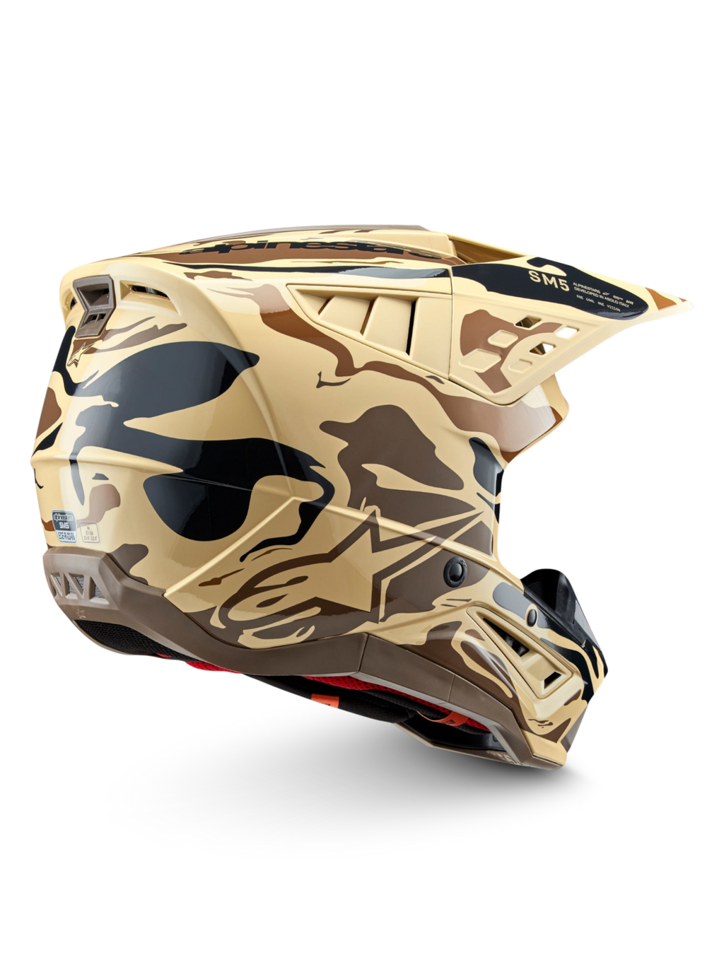 Capacete Alpinestars S-M5 Mineral, capacete de motocross com padrão camuflado castanho escuro mate, certificado ECE 22.06.