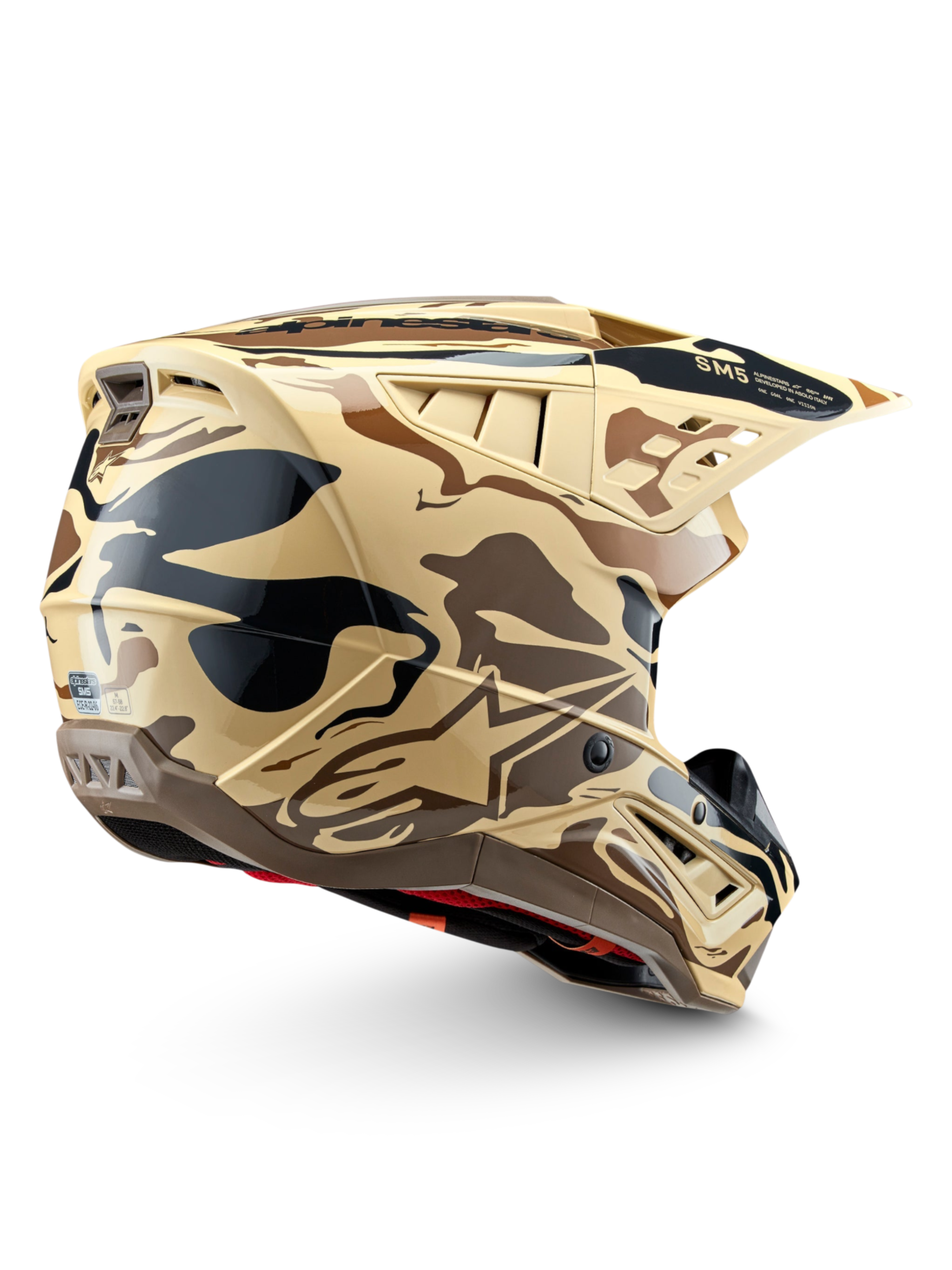 Capacete Alpinestars S-M5 Mineral, capacete de motocross com padrão camuflado castanho escuro mate, certificado ECE 22.06.