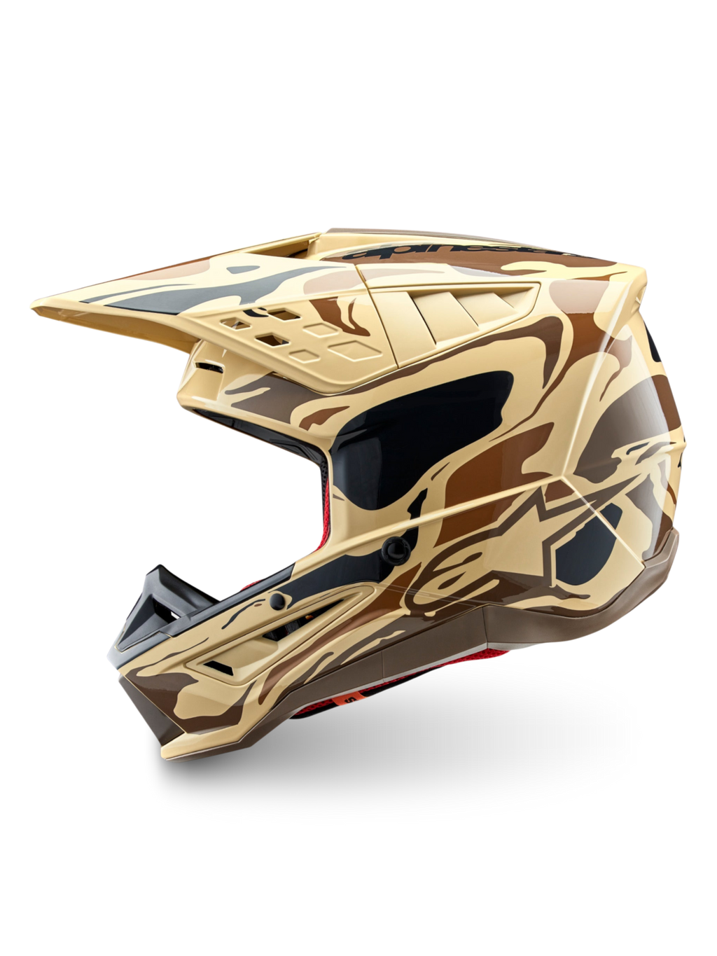 Capacete Alpinestars S-M5 Mineral, capacete de motocross castanho escuro com padrão camuflado, certificado ECE 22.06