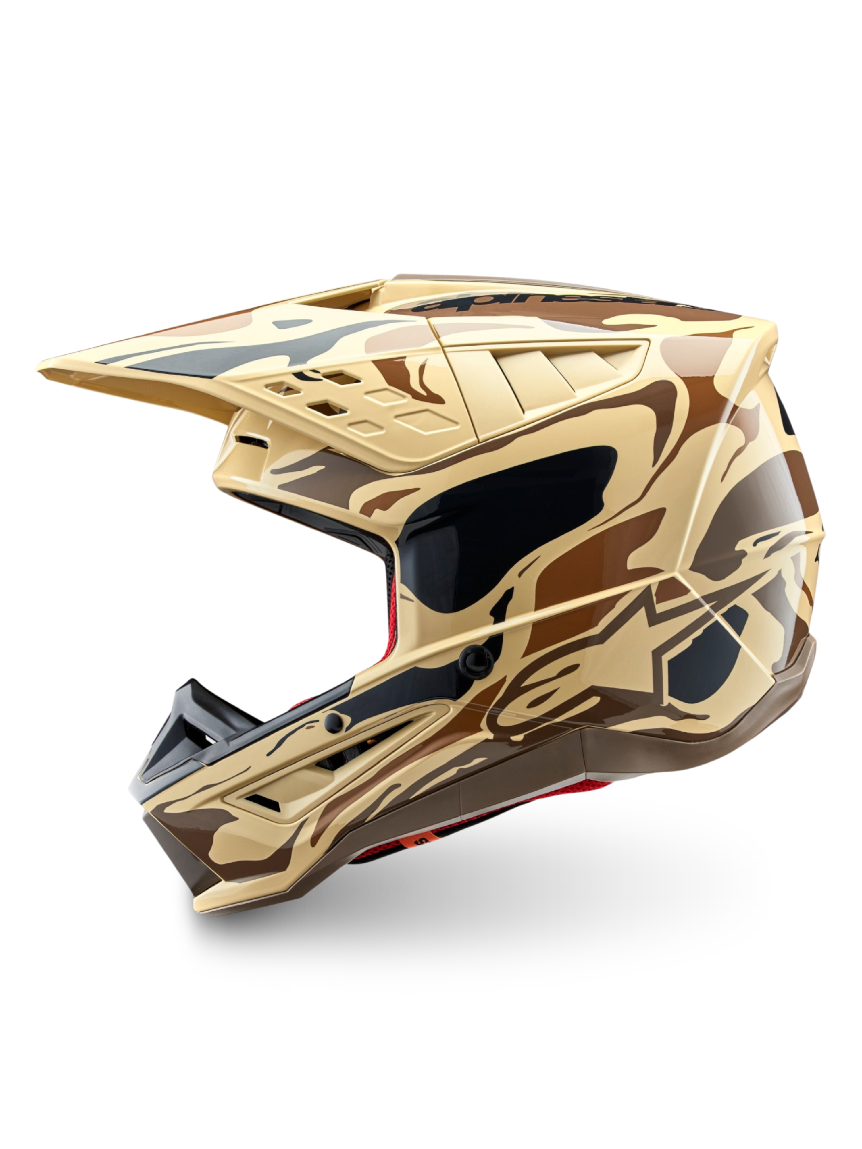 Capacete Alpinestars S-M5 Mineral, capacete de motocross castanho escuro com padrão camuflado, certificado ECE 22.06