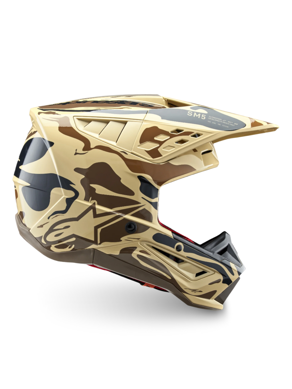 Alpinestars S-M5 Mineral, capacete de motocross off-road camuflado bege e castanho, certificado ECE 22.06.