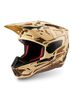 Capacete Alpinestars S-M5 Mineral, capacete de motocross para todo-o-terreno, castanho escuro e bege mate, certificado ECE 22.06, proteção avançada.