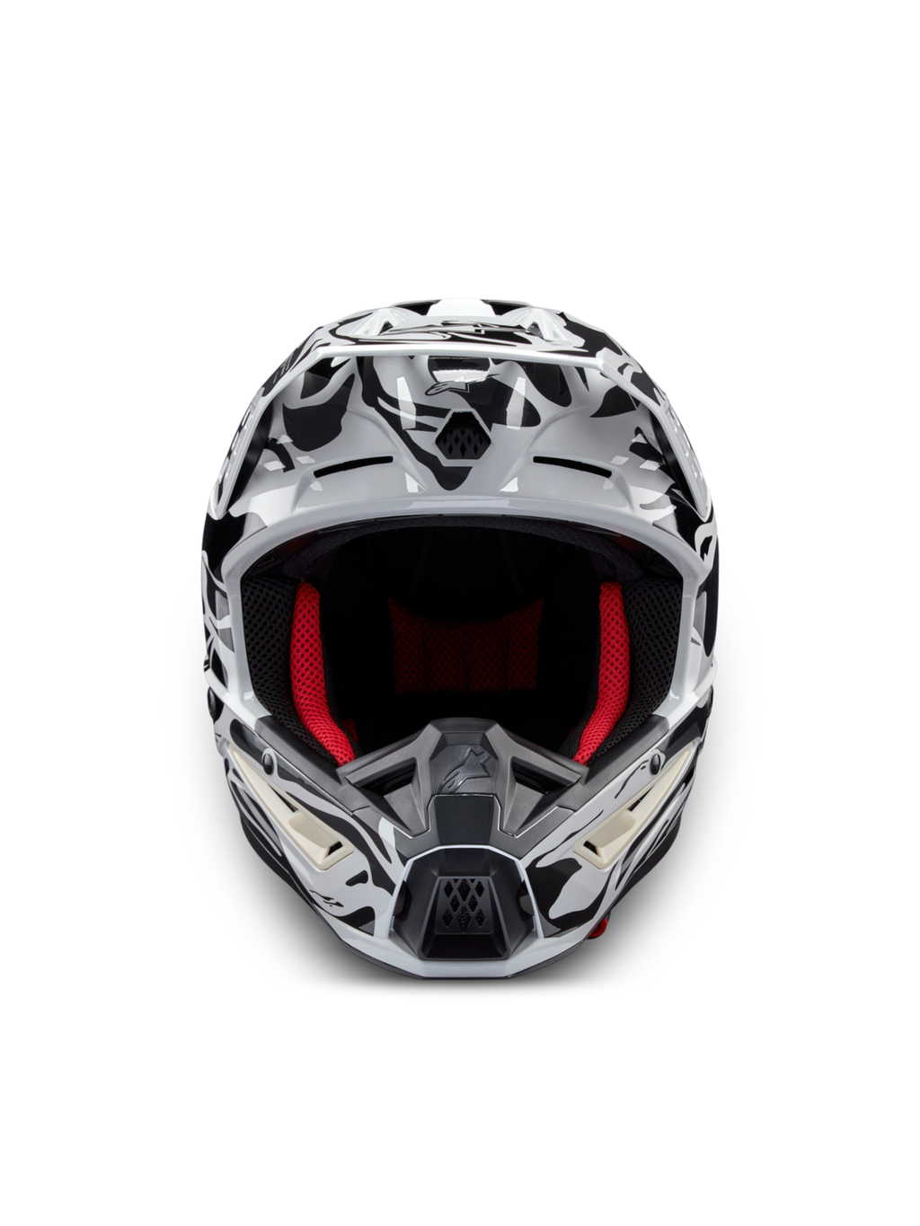 Alpinestars S-M5 Mineral Helmet, Cool Gray and Black Motocross Helmet, ECE 22.06 certified with red interior lining.