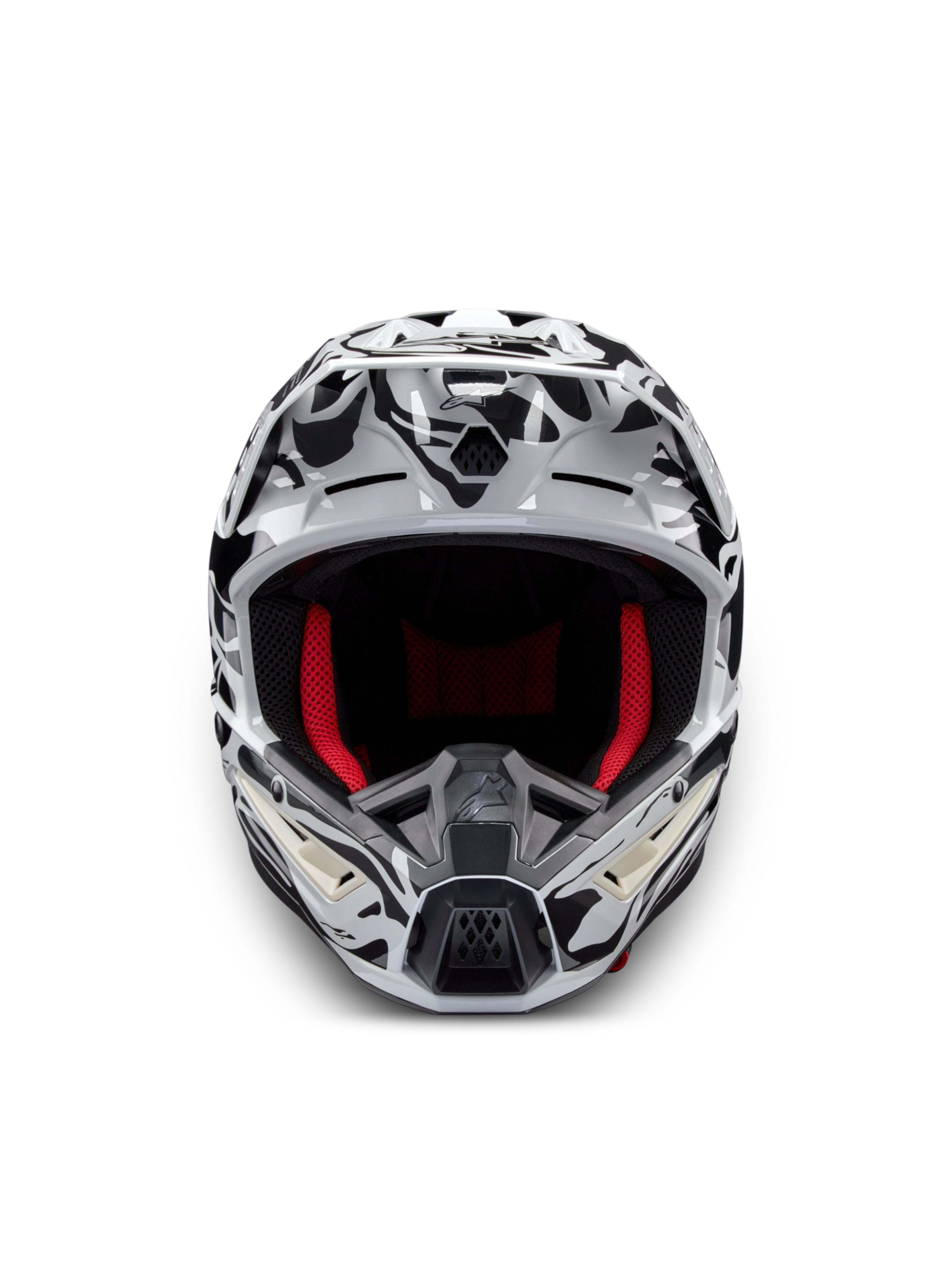 Alpinestars S-M5 Mineral Helmet, Cool Gray and Black Motocross Helmet, ECE 22.06 certified with red interior lining.