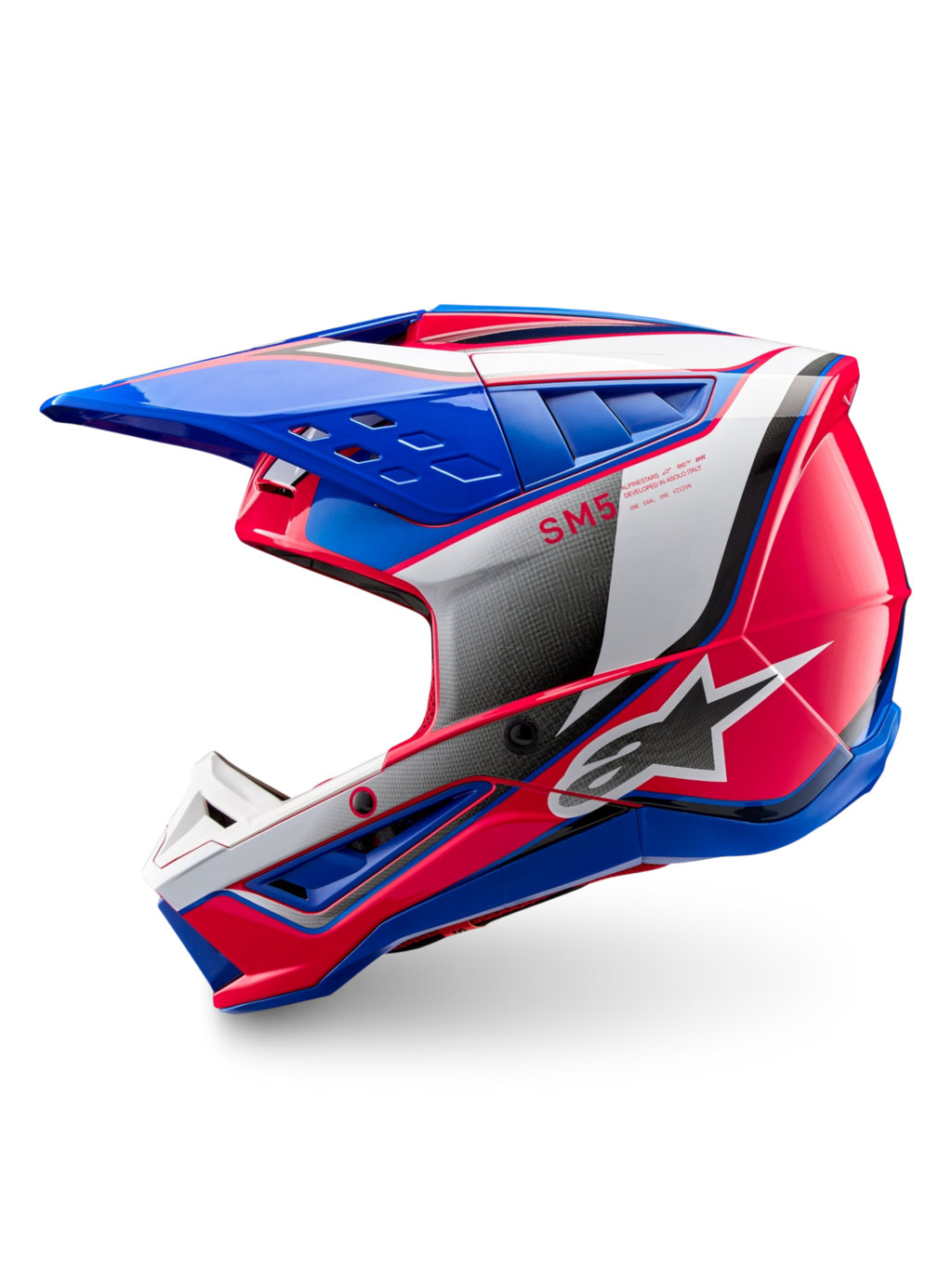 Alpinestars S-M5 Sail Helmet ECE 22.06, glossy blue and pink off-road motocross helmet with advanced ventilation.