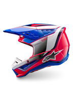Alpinestars S-M5 Sail Helmet ECE 22.06, glossy blue and pink off-road motocross helmet with advanced ventilation.