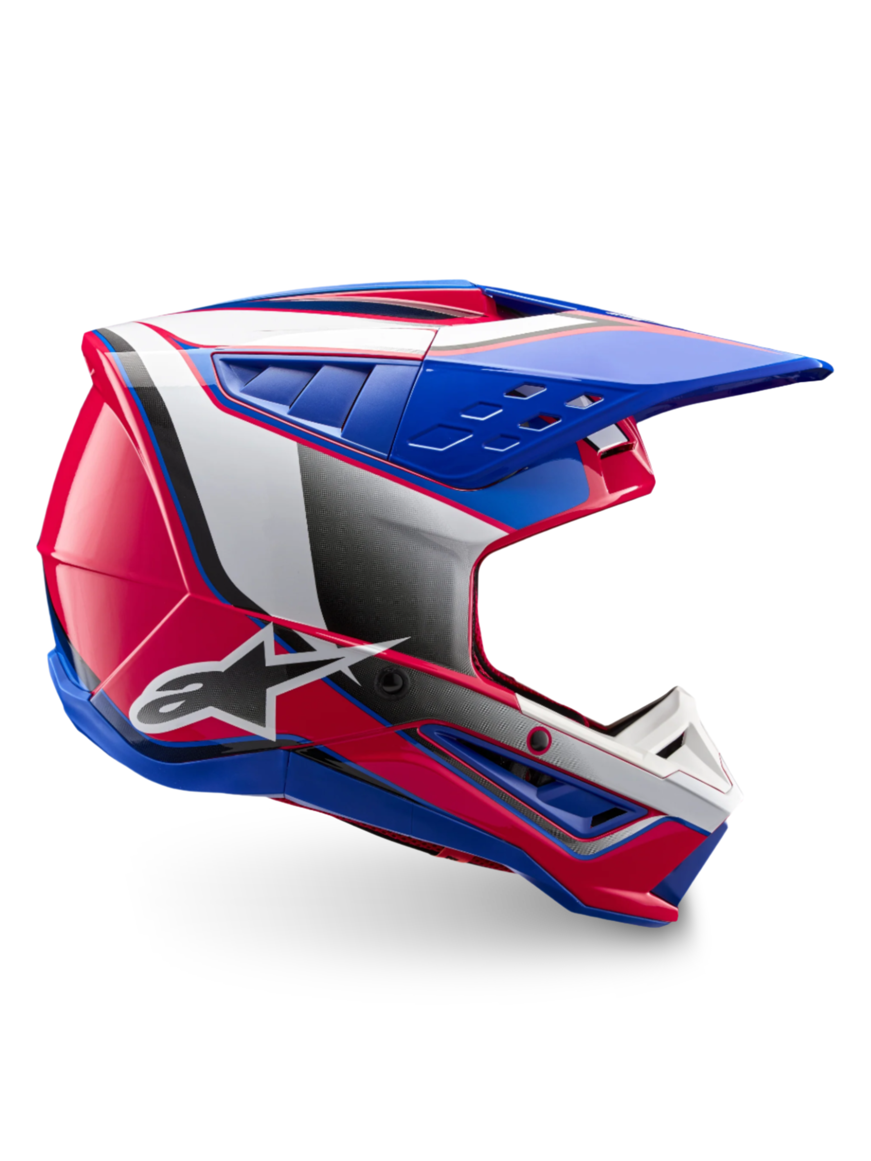 Alpinestars S-M5 Sail, capacete de motocross em azul, rosa e branco, acabamento brilhante, certificado ECE 22.06.