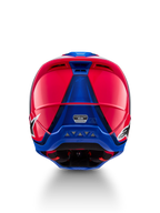 Alpinestars S-M5 Sail Helmet ECE 22.06, Motocross Racing Helmet, Diva Pink and Enamel Blue, Rear View showing ventilation exhausts and ECE 22.06 certification.