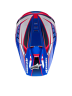 Alpinestars S-M5 Sail Helmet, Motocross Helmet, Enamel Blue, White and Diva Pink, top view showing aerodynamic shell and ECE 22.06 certification.