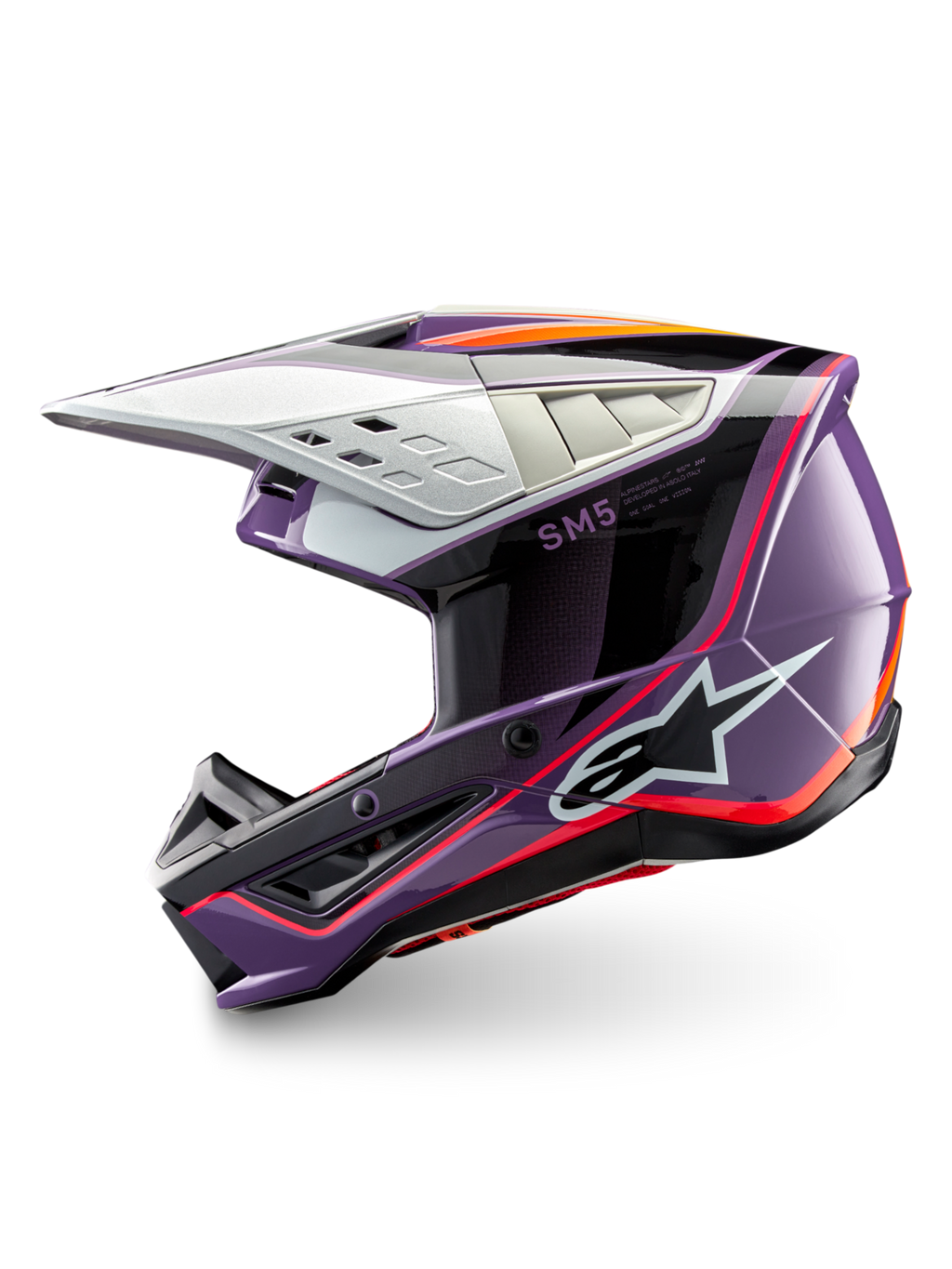 Alpinestars capacete S-M5 Sail ECE 22.06 para motocross, violeta e preto, em termoplástico resistente, certificado ECE.