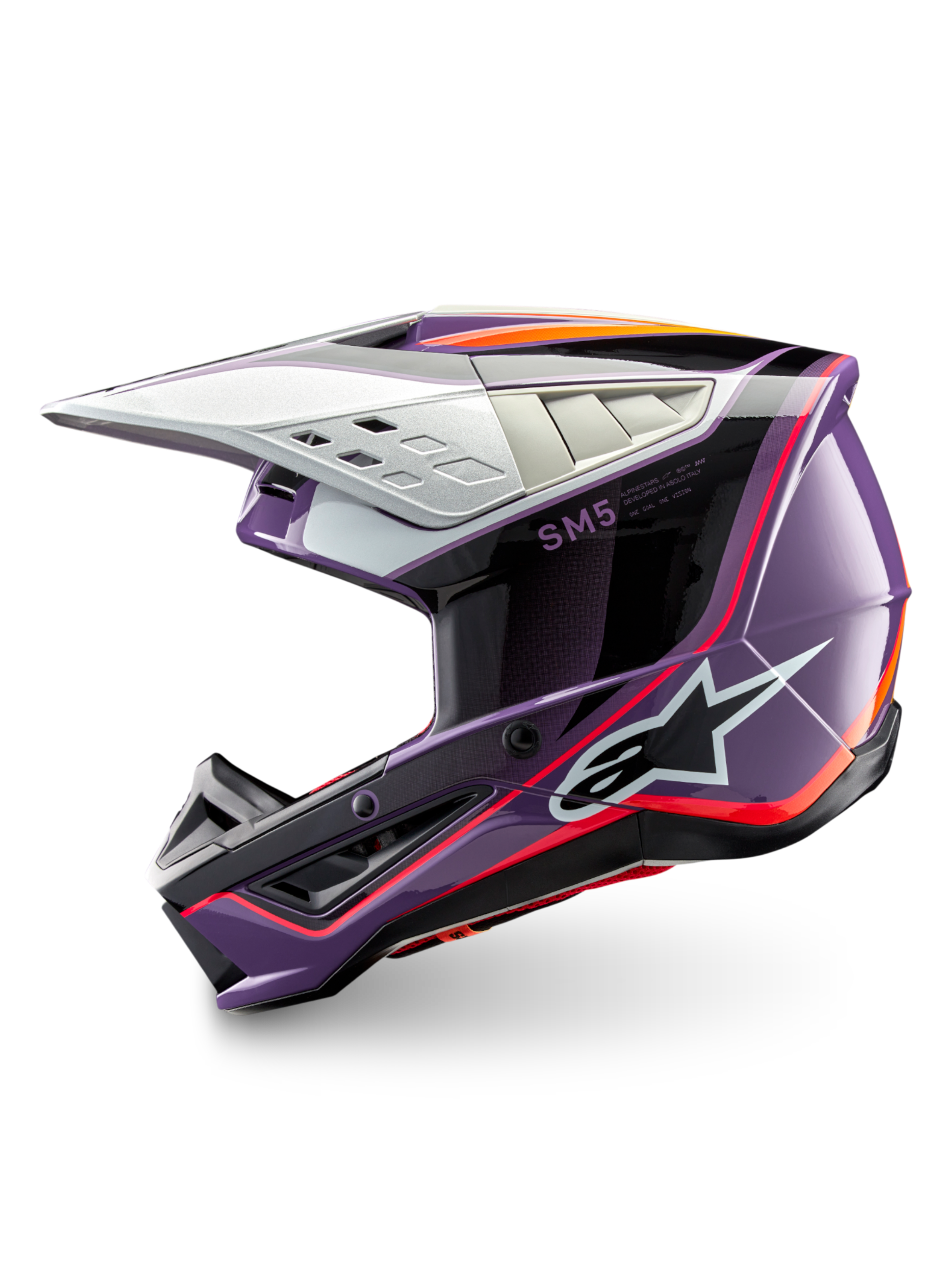 Alpinestars capacete S-M5 Sail ECE 22.06 para motocross, violeta e preto, em termoplástico resistente, certificado ECE.