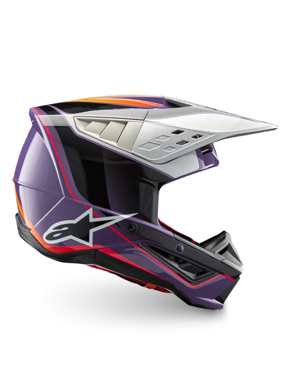 Capacete Alpinestars S-M5 Sail, capacete de motocross violeta e preto brilhante, certificado ECE 22.06, para off-road.