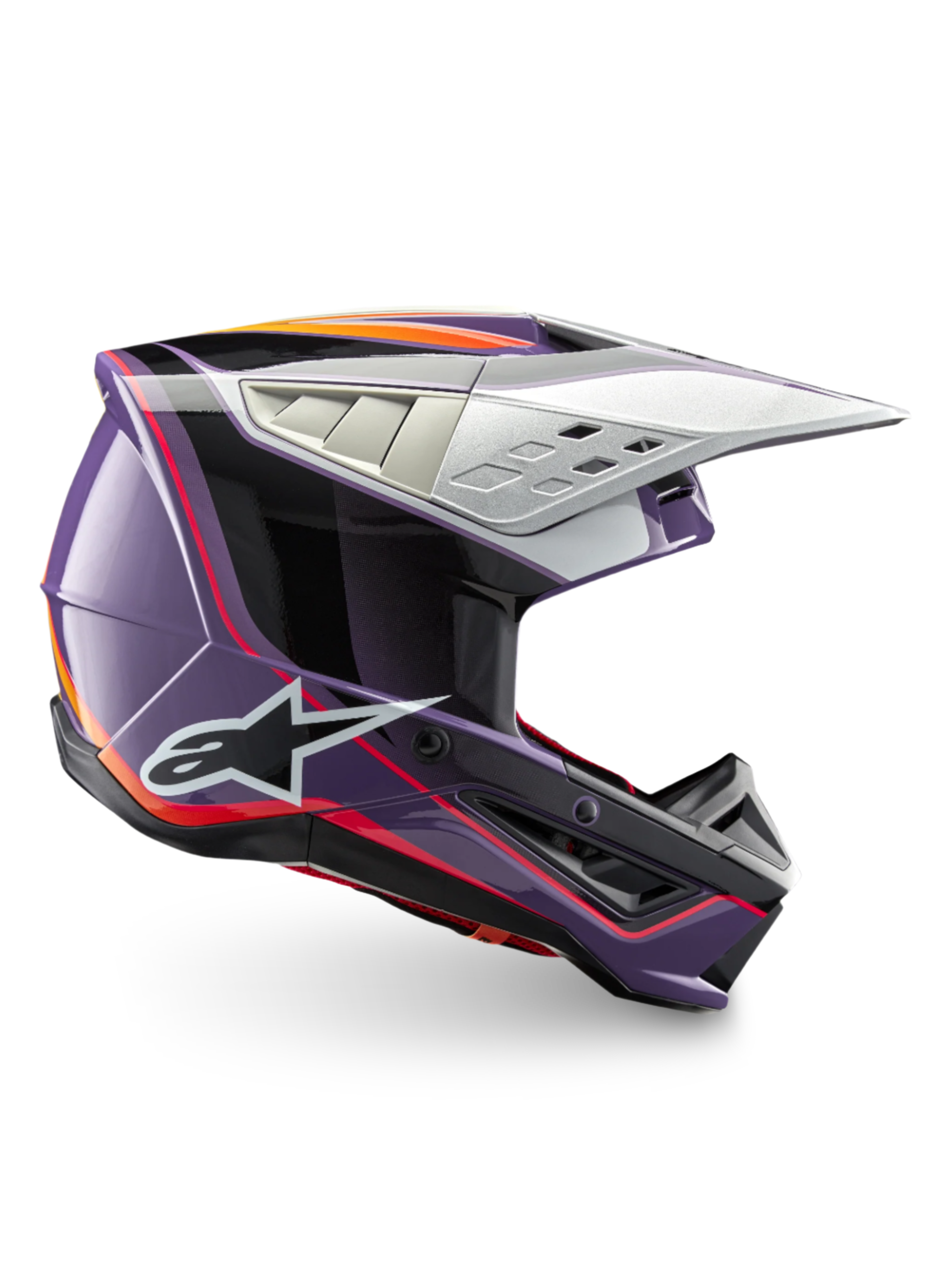 Capacete Alpinestars S-M5 Sail, capacete de motocross violeta e preto brilhante, certificado ECE 22.06, para off-road.