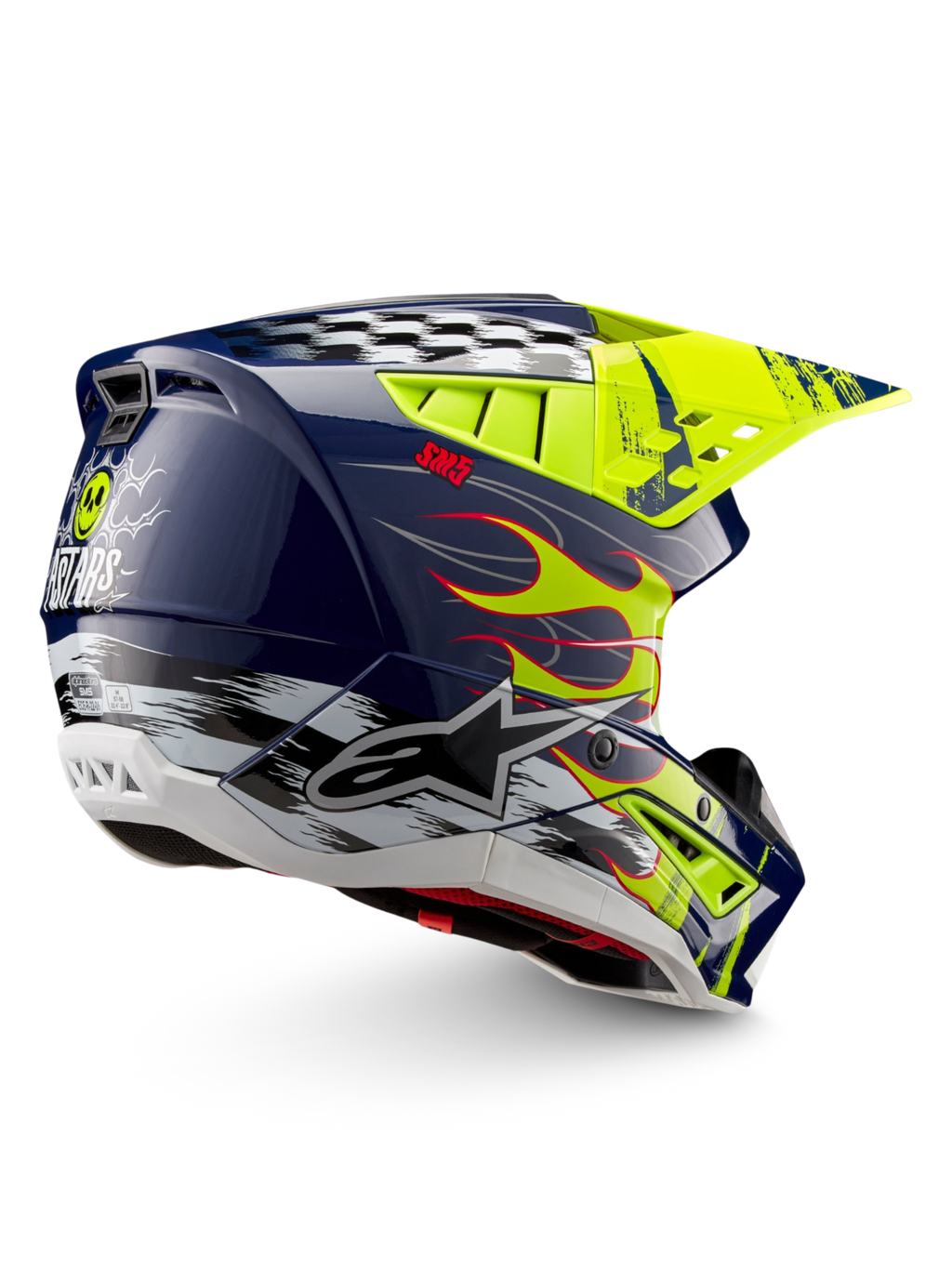 Alpinestars Capacete S-M5 Rash, motocross e off-road, azul-marinho e amarelo fluo brilhante, certificado ECE 22.06.