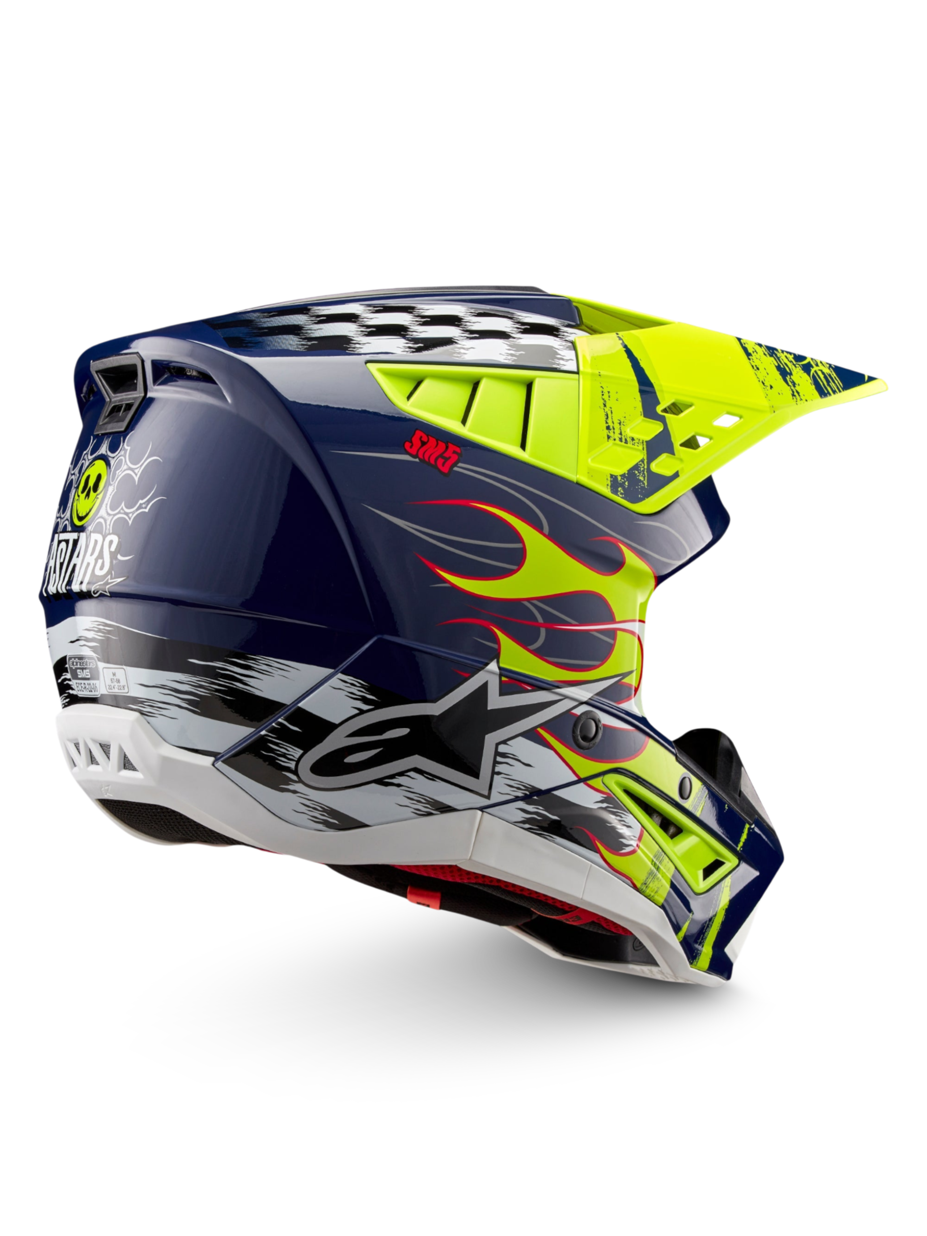 Alpinestars Capacete S-M5 Rash, motocross e off-road, azul-marinho e amarelo fluo brilhante, certificado ECE 22.06.