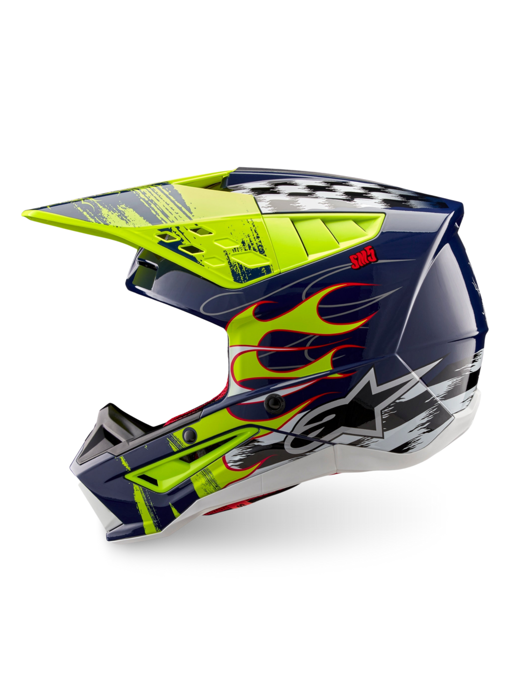 Alpinestars S-M5 Rash, capacete de motocross, azul-marinho e amarelo fluo brilhante, certificado ECE 22.06.