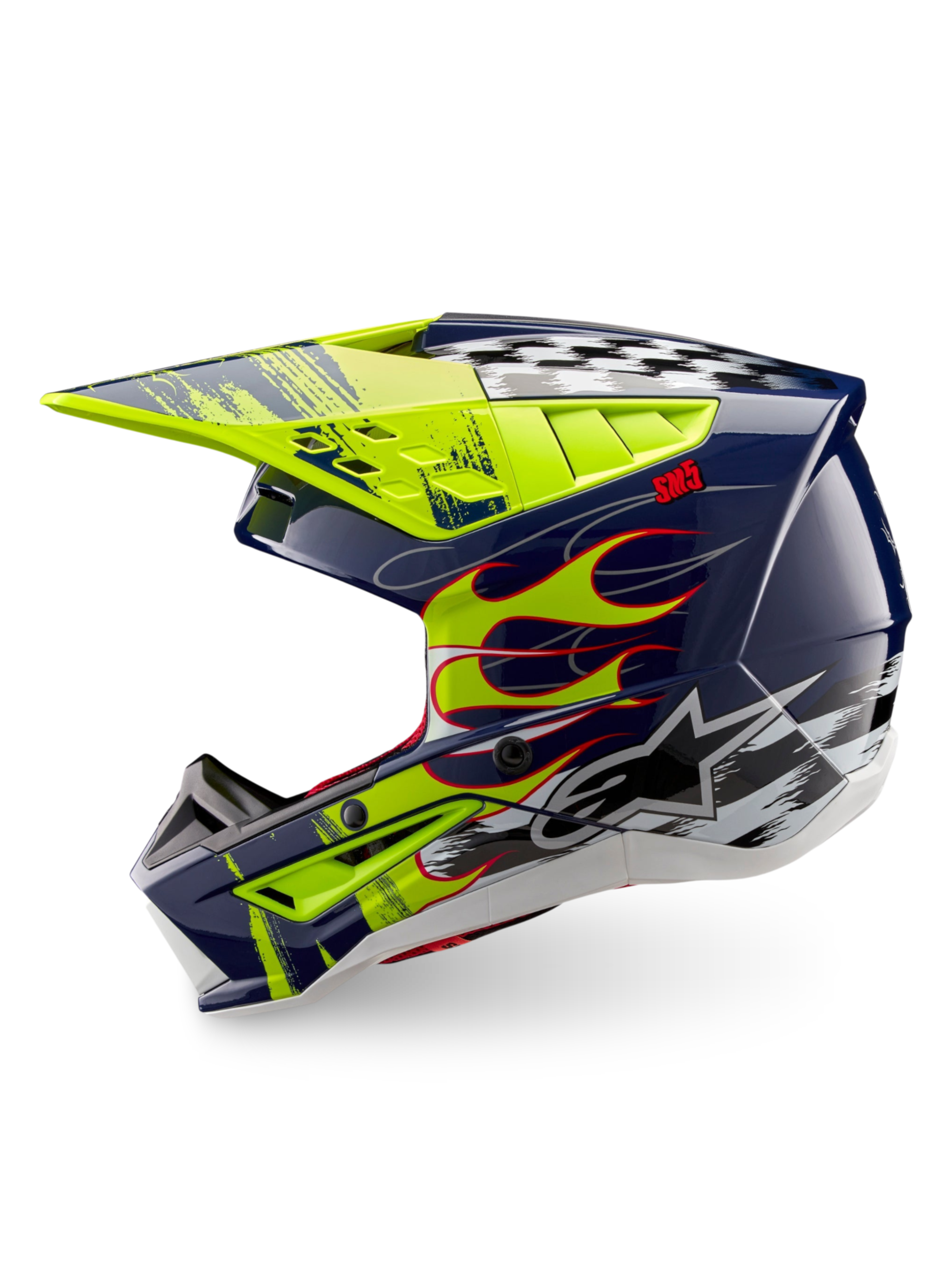 Alpinestars S-M5 Rash, capacete de motocross, azul-marinho e amarelo fluo brilhante, certificado ECE 22.06.