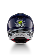 Alpinestars Capacete S-M5 Rash, capacete de motocross azul marinho e amarelo fluo, vista traseira com gráfico de caveira, certificado ECE 22.06