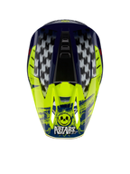 Alpinestars S-M5 Rash, capacete de motocross azul-noite e amarelo fluo, grafismos axadrezados e logótipo de caveira Astars.