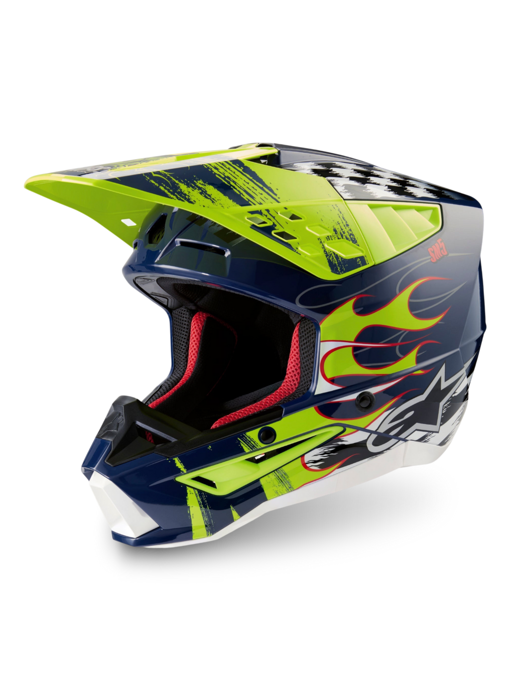 Alpinestars S-M5 Rash, capacete de motocross azul noite marinha e amarelo fluo brilhante, com proteção certificada ECE 22.06.