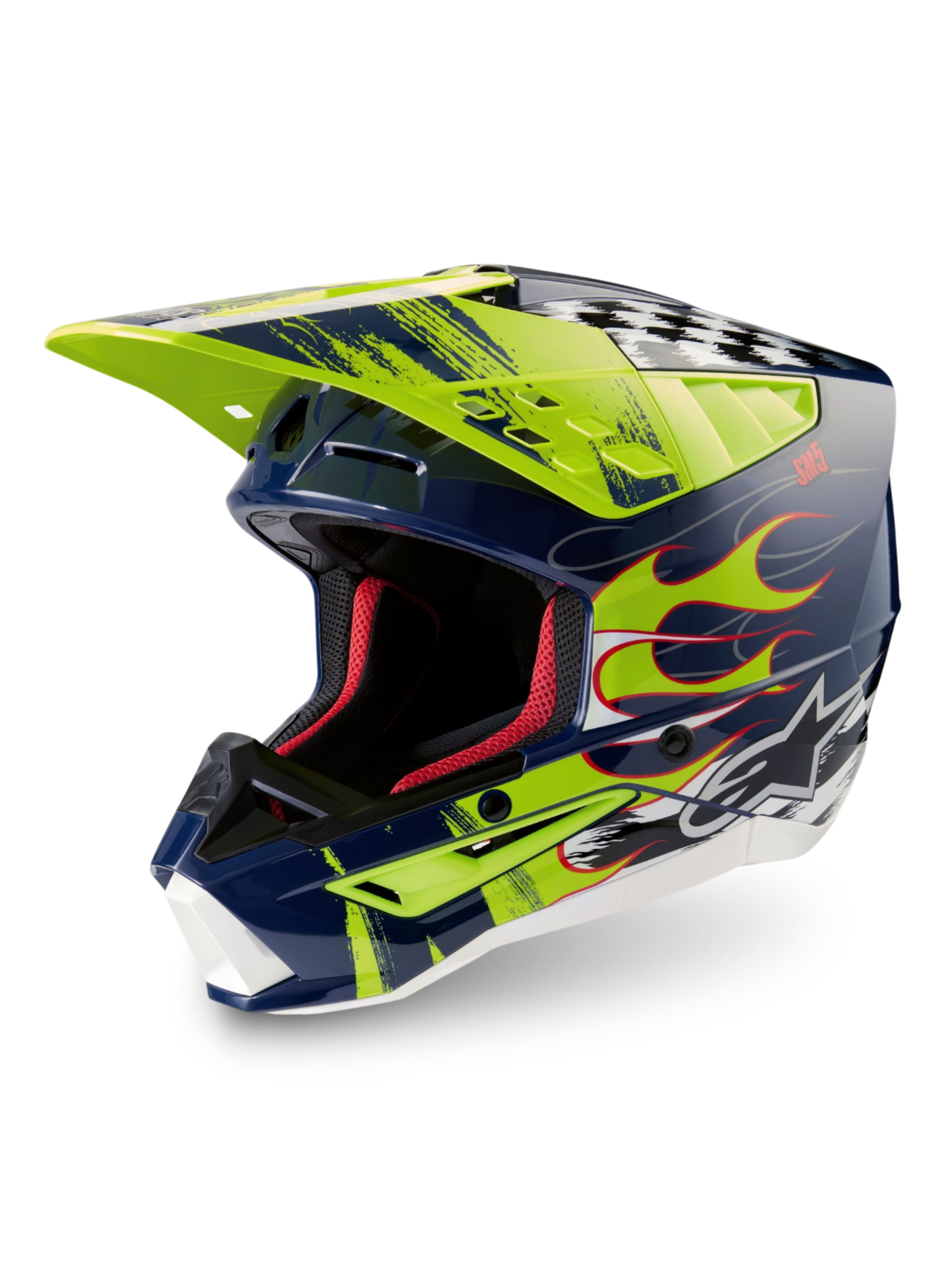 Alpinestars S-M5 Rash, capacete de motocross azul noite marinha e amarelo fluo brilhante, com proteção certificada ECE 22.06.