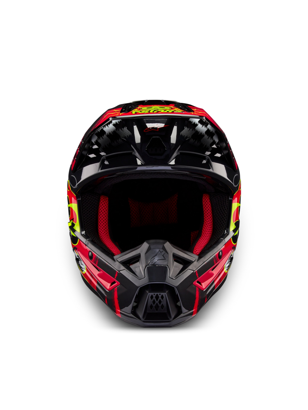 Alpinestars S-M5 Rash Helmet ECE 22.06, Motocross Off-Road Helmet in Dark Gray and Bright Red Glossy, featuring a ventilated thermoplastic shell and ECE certification.