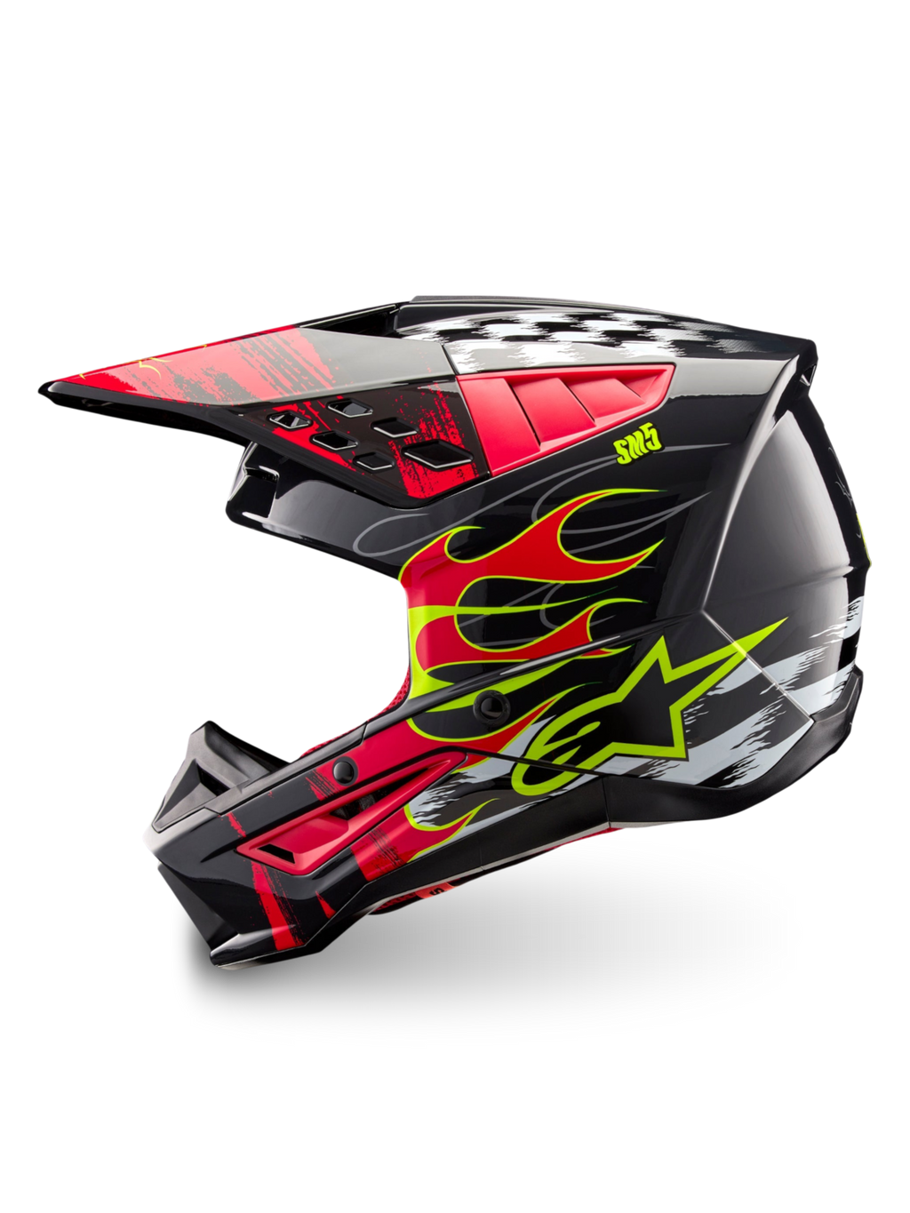 Alpinestars S-M5 Rash Helmet, ECE 22.06 Motocross Helmet, Dark Gray and Bright Red, lightweight thermoplastic shell.