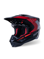 Capacete Alpinestars Honda S-M5, capacete de motocross, preto e vermelho brilhante, com grafismos prateados da Honda e logótipo SM5, perfil aerodinâmico com grandes entradas de ar e pala ajustável, concebido para corridas off-road
