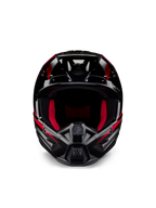 Capacete Alpinestars Honda S-M5 ECE, capacete de motocross, preto e vermelho brilhante, vista frontal com acabamento em preto brilhante e grafismos vermelhos, forro interno em vermelho vibrante, design angular com múltiplas entradas de ar, proteção de alto desempenho para motocross