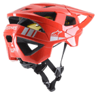 Alpinestars Vector Tech A2 MTB Helmet, capacete de BTT, vermelho vivo e cinzento claro brilhante, com 19 aberturas de ventilação, logótipo branco, forro MIPS amarelo e correia de queixo preta ajustável, durável e leve para proteção todo-o-terreno