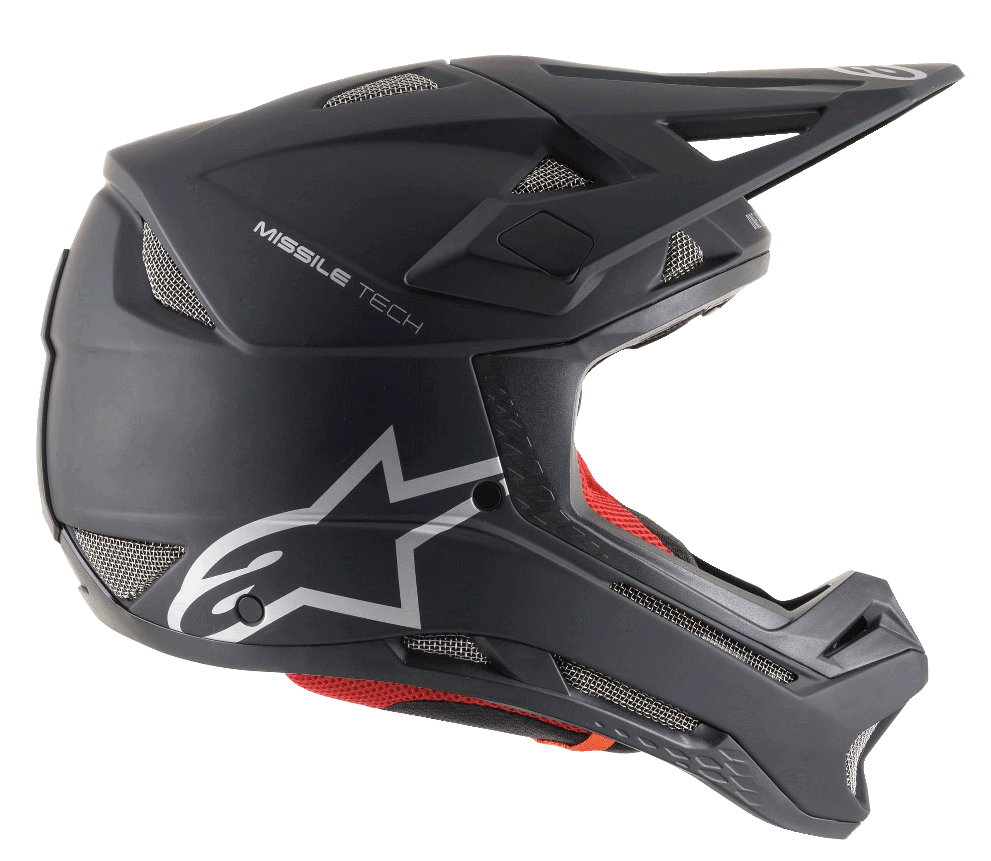 Capacete Alpinestars Missile Tech Solid preto mate, integral de downhill MTB com ventilação e logótipo prateado.