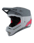 Alpinestars Missile Tech Racer Helmet, Full-Face MTB Helmet, Light Gray and Dark Gray Matte with Pink Astars Logo, Aerodynamic Visor, Multiple Mesh Vents, Black and Red Interior Padding, Downhill Mountain Biking Gear