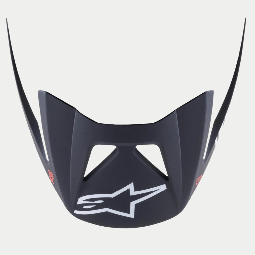 Alpinestars Viseira Vector Tech A1, viseira de substituição para capacete de MTB, acabamento mate em preto e cinzento claro, logótipo Astars branco proeminente na frente, design angular de encaixe com aberturas de ventilação