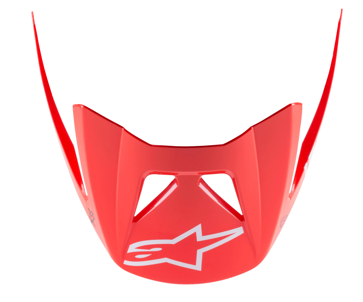 Alpinestars Visor Vector Tech A2, viseira para capacete de BTT, vermelho vivo com logótipo de estrela branco, design aerodinâmico com extensões angulares, acabamento brilhante para ciclismo de montanha