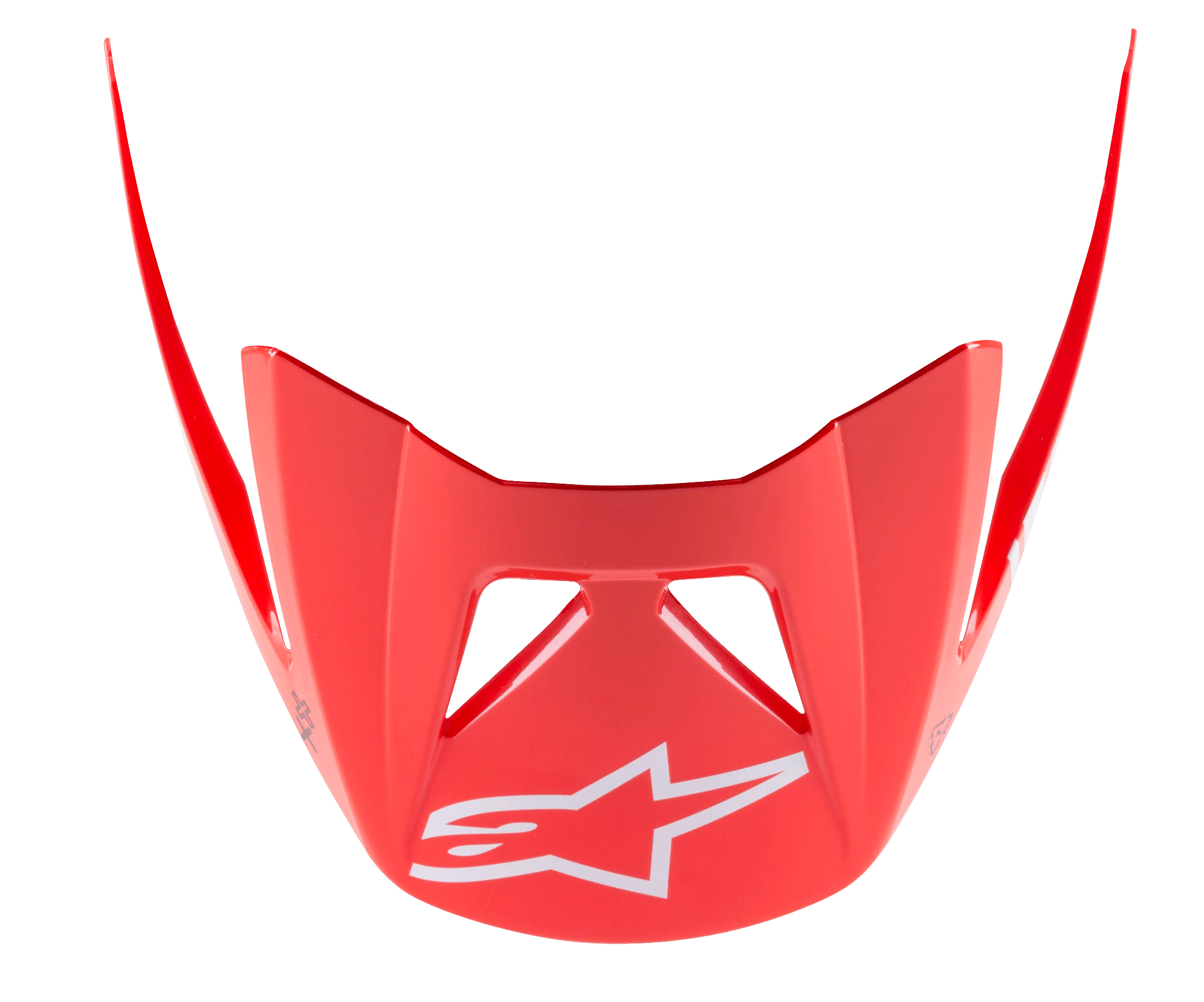Alpinestars Visor Vector Tech A2, viseira para capacete de BTT, vermelho vivo com logótipo de estrela branco, design aerodinâmico com extensões angulares, acabamento brilhante para ciclismo de montanha