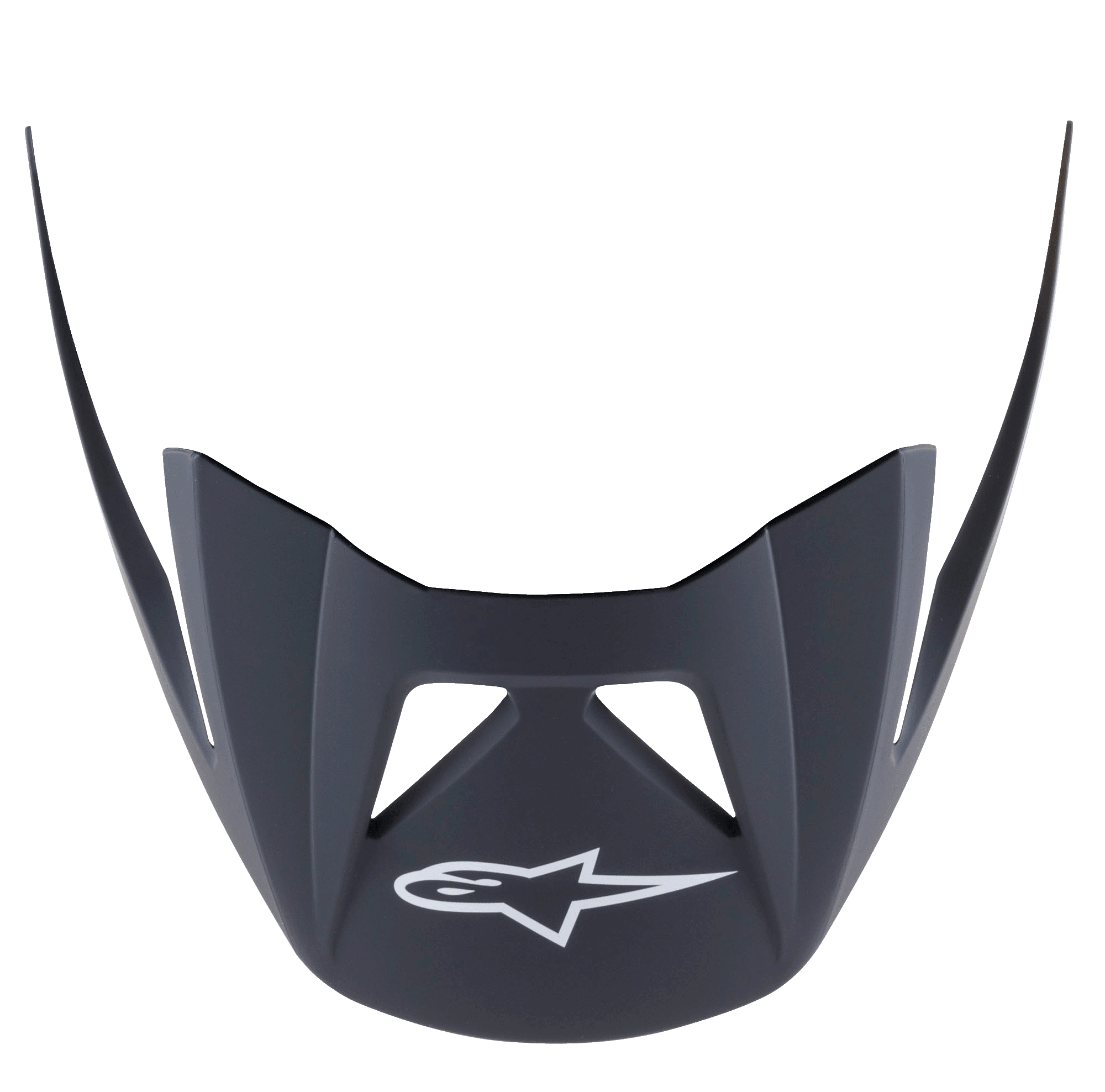 Alpinestars Visor Vector Pro A2, viseira de substituição para capacete de MTB, preto mate Ebony, com logótipo Astars branco na frente, forma aerodinâmica angular com aberturas de ventilação, acabamento em plástico mate