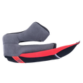 Almofadas Laterais Supertech R10 Standard, peça de substituição para o lado direito de capacete de motociclista, acolchoamento cinzento com detalhes em preto e vermelho, aba vermelha do Sistema de Libertação de Emergência ERS