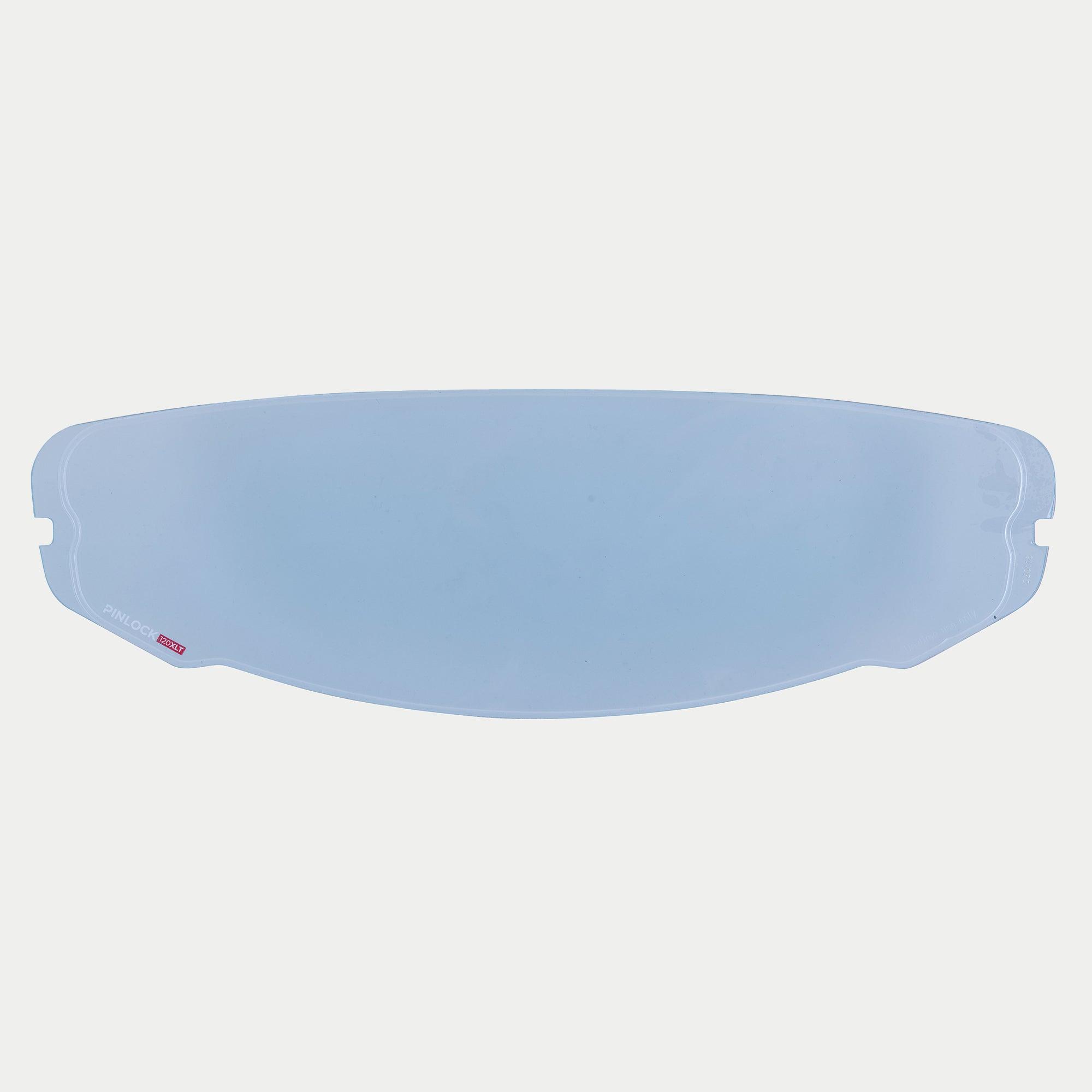Alpinestars Supertech R10 AFHS-01 Shield Pinlock Lens, Transparent Clear anti-fog visor insert, featuring Pinlock 120XLT branding on the bottom left, official replacement part for S-R10 motorcycle helmets.