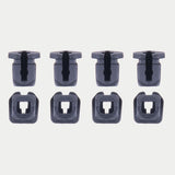 Alpinestars Supertech R10 Connector Set For Spoiler, Helmet Accessory, Black, set of eight replacement plastic connectors, featured in two rows showing side and top-down profiles, official Alpinestars replacement part for S-R10 helmets.