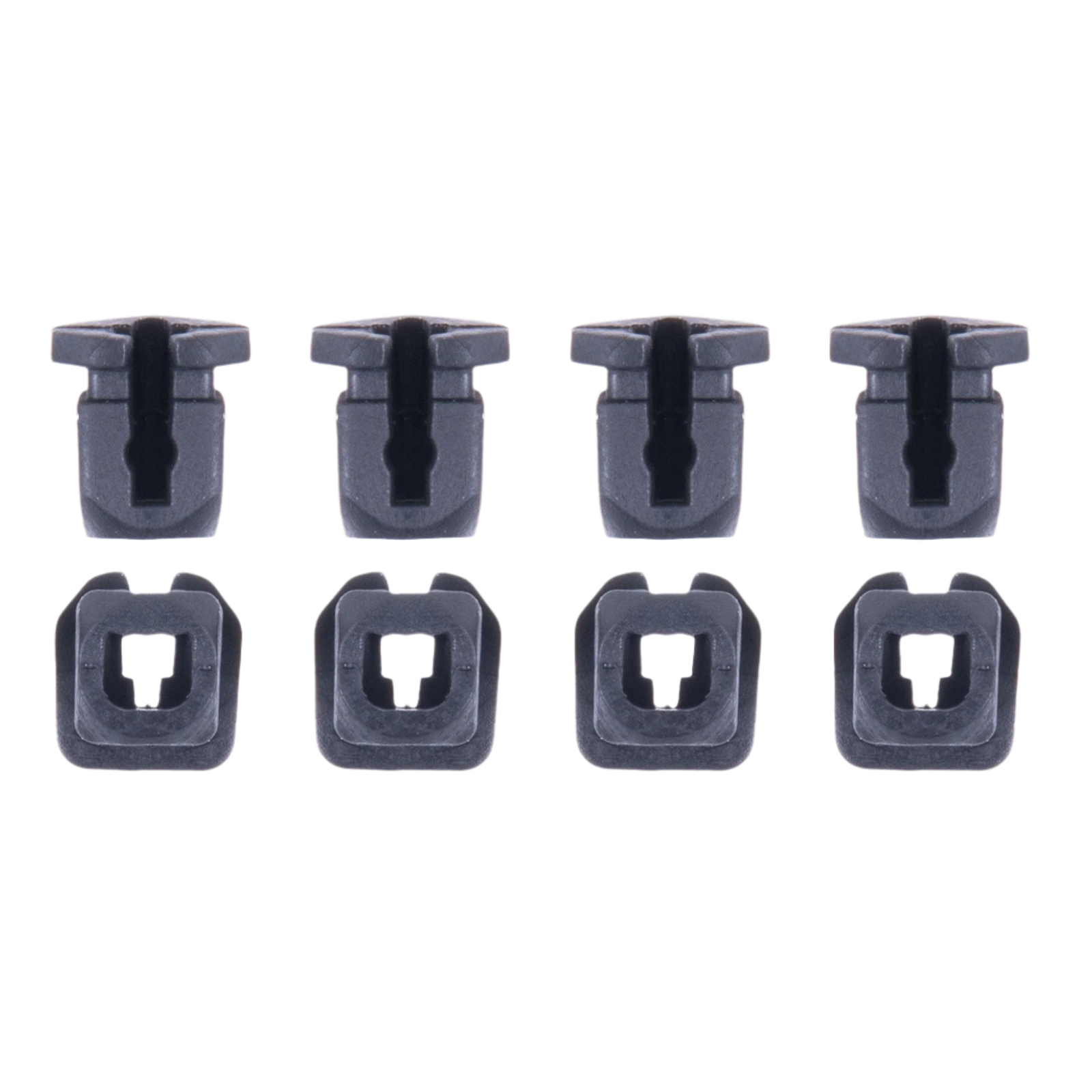 Alpinestars Supertech R10 Connector Set For Spoiler, eight-piece replacement kit, black plastic clips, featuring four peg-style and four square-base connectors, official accessory for S-R10 motorcycle helmets