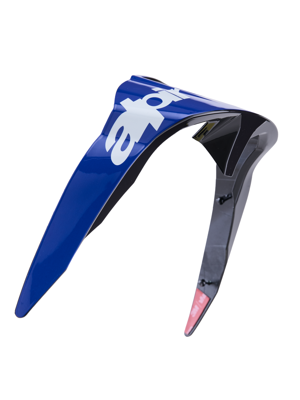 Spoiler Padrão Alpinestars Supertech R10 Arius, acessório para capacete, azul e preto brilhante com logótipo branco, design aerodinâmico em plástico moldado, peça de substituição para capacetes de corrida de motociclismo