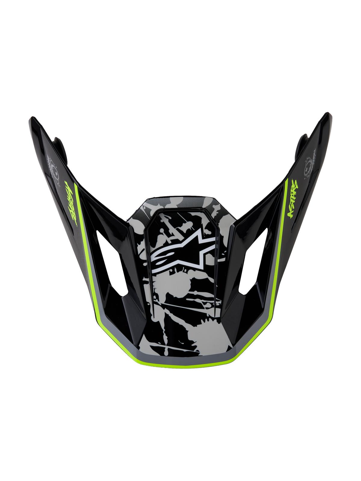 Alpinestars S-M7 Blaster Visor, motocross helmet accessory in glossy black, gray, and yellow fluo for off-road racing.