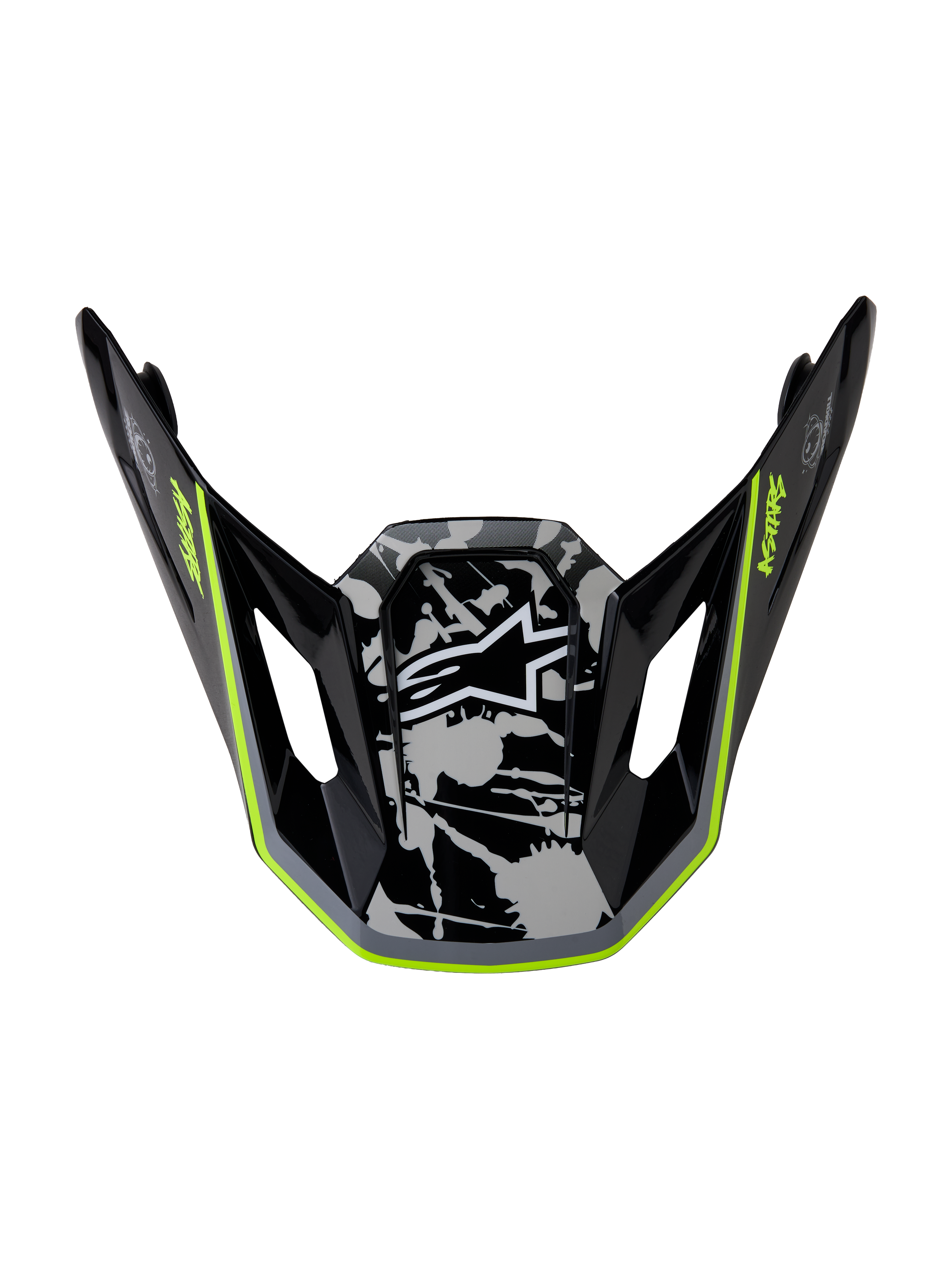 Alpinestars S-M7 Blaster Visor, motocross helmet accessory in glossy black, gray, and yellow fluo for off-road racing.